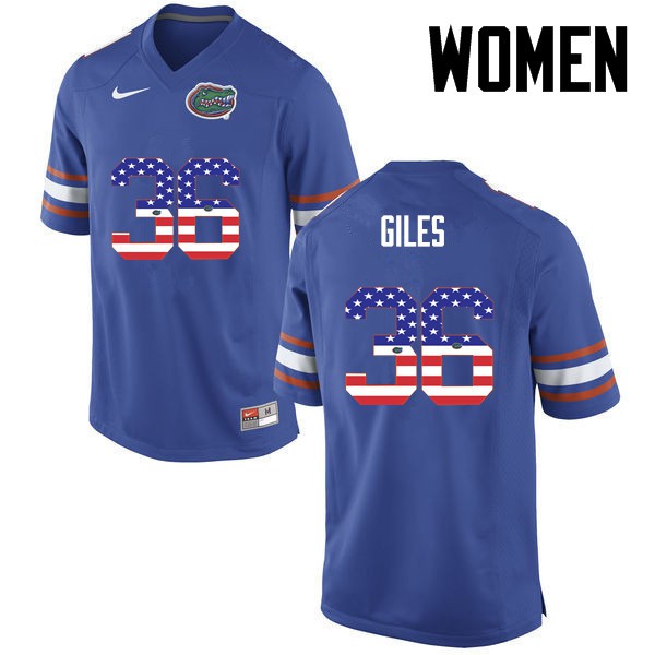 Florida Gators Women #36 Eddie Giles College Football USA Flag Fashion Blue